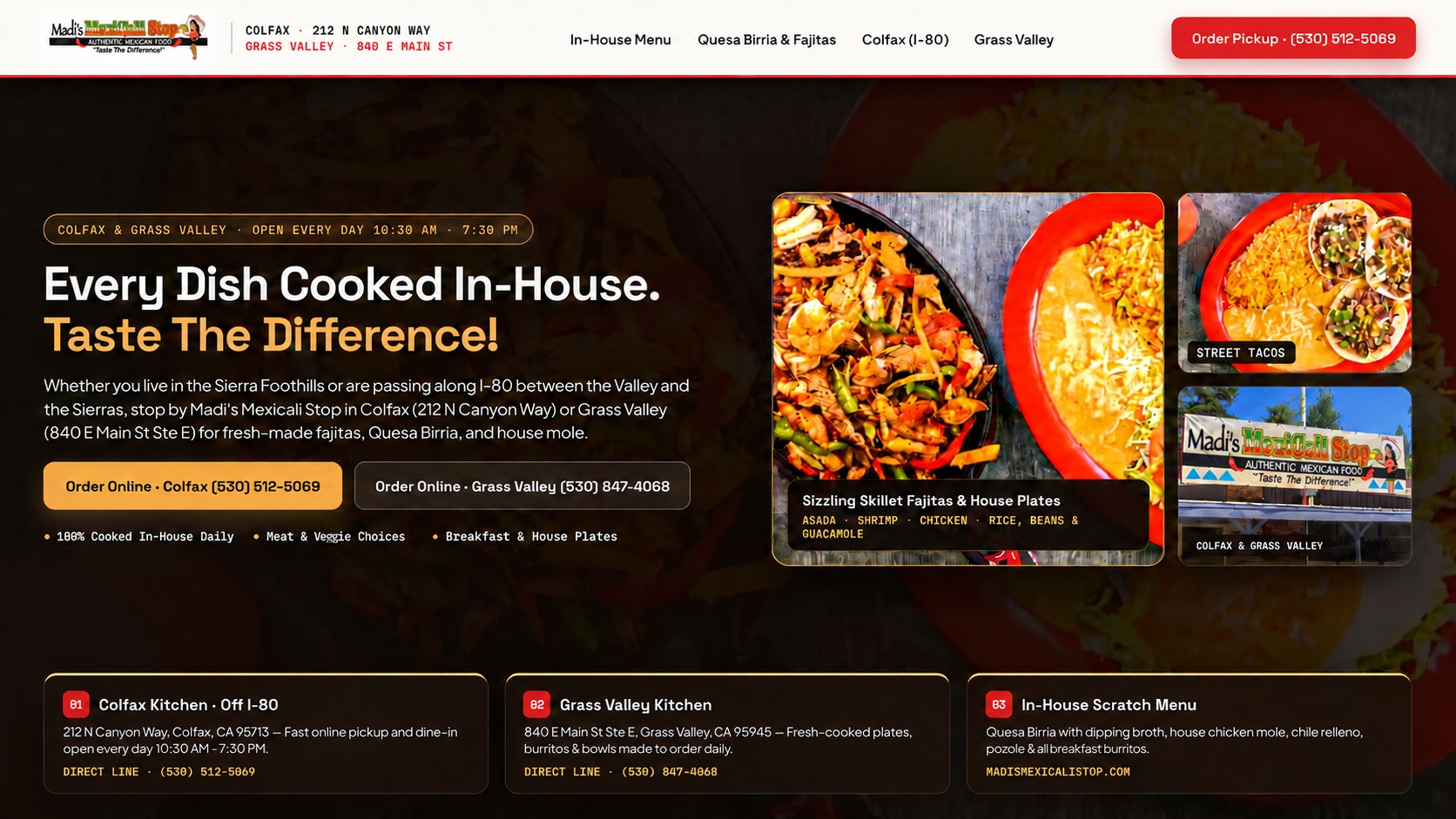 Proposed Madi's Mexicali Stop homepage preview